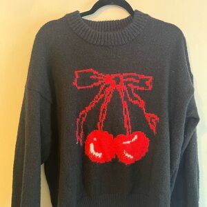 Wild Fable Gray and Red Crew Neck Sweater with Cherry Motif